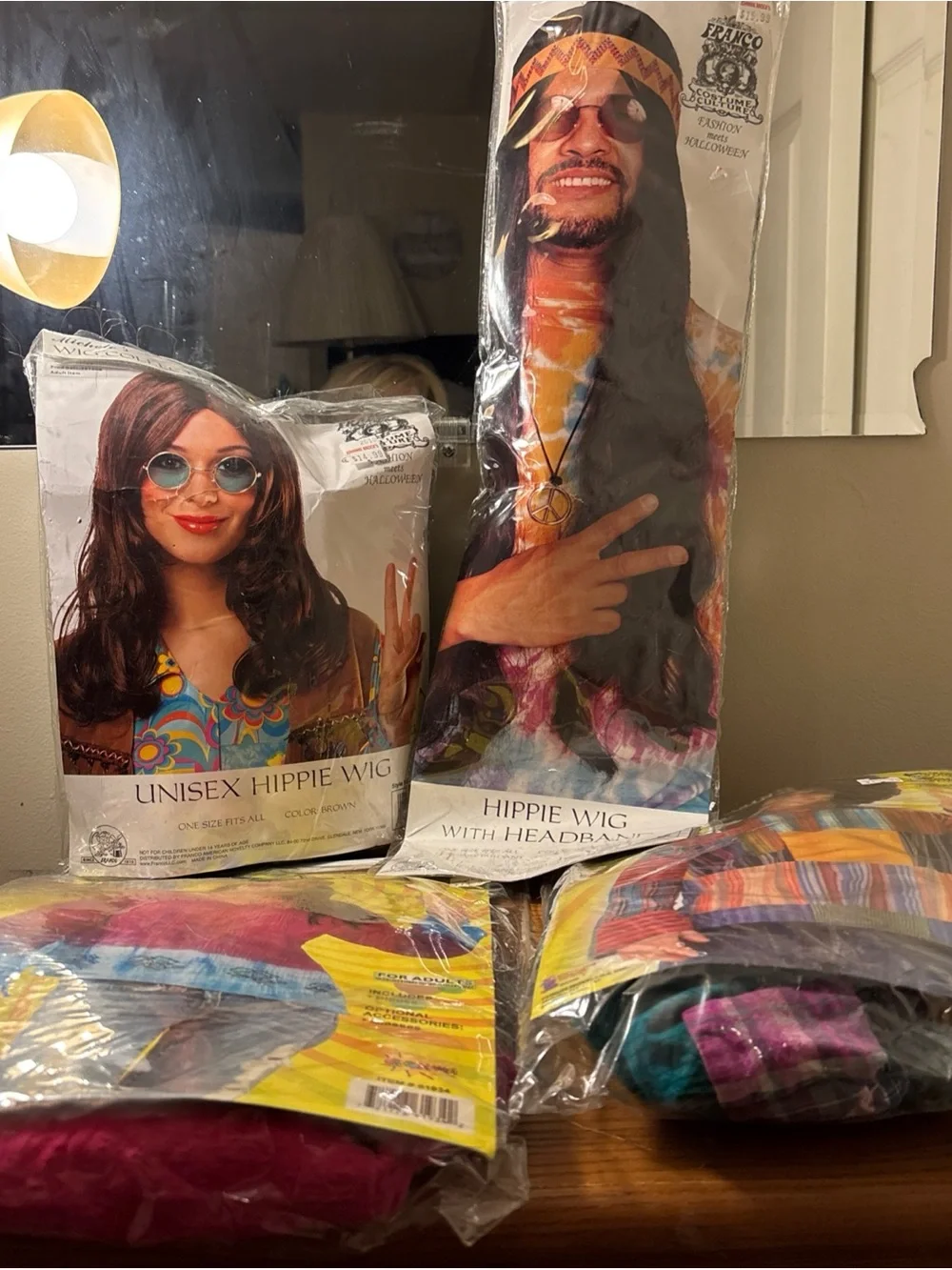 Unisex Hippie Wig and Headband Set - Black (Unbranded) includes wigs and shirts